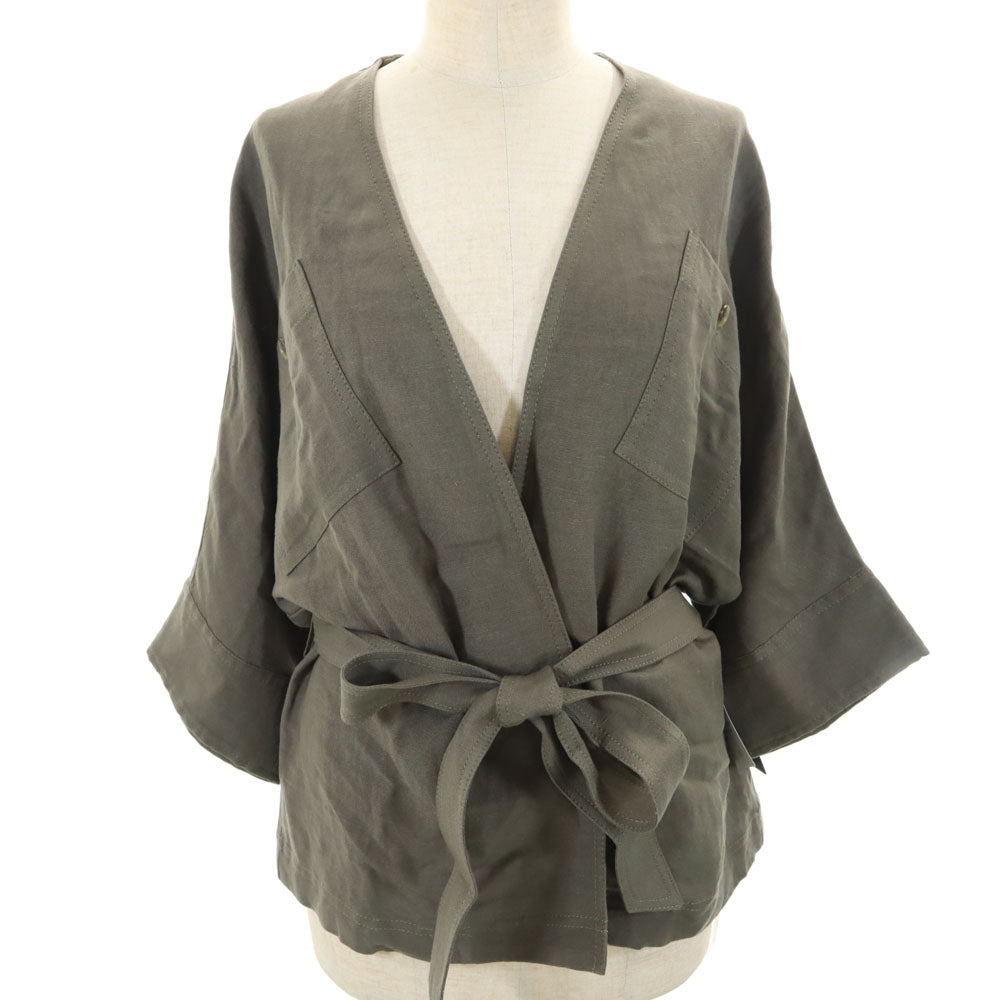 未使用 シップス 半袖 ノーカラージャケット ONE SIZE カーキ SHIPS タグ付き レディース