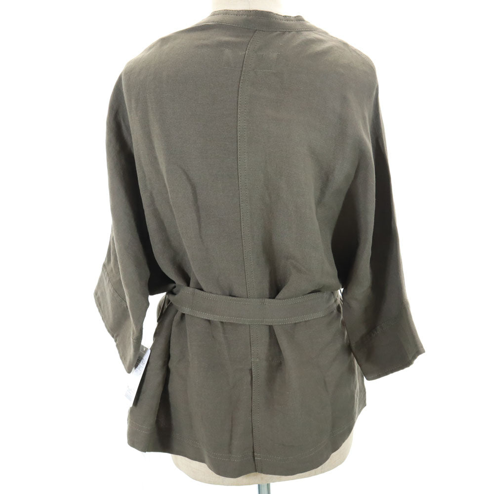 未使用 シップス 半袖 ノーカラージャケット ONE SIZE カーキ SHIPS タグ付き レディース