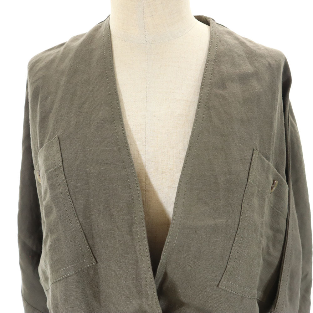 未使用 シップス 半袖 ノーカラージャケット ONE SIZE カーキ SHIPS タグ付き レディース