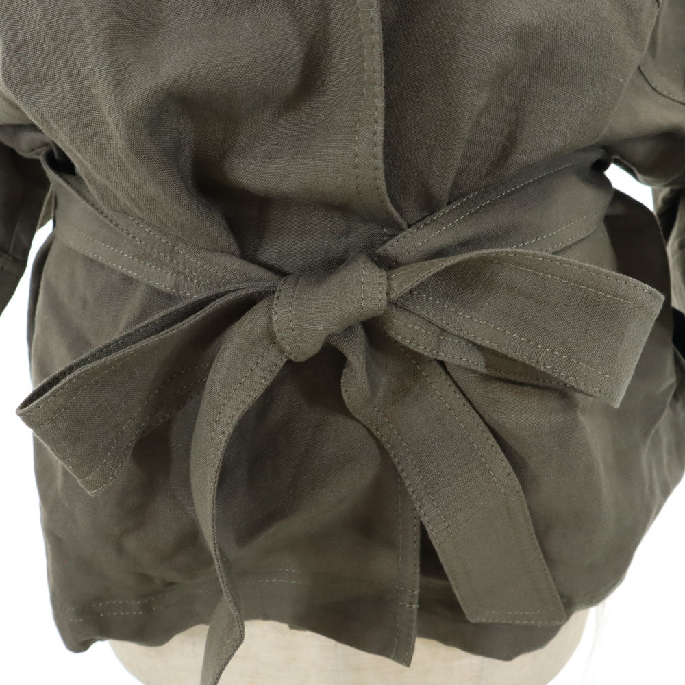 未使用 シップス 半袖 ノーカラージャケット ONE SIZE カーキ SHIPS タグ付き レディース