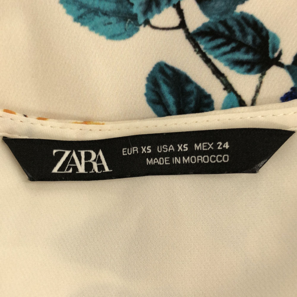 ザラ 花柄 半袖 チュニック XS ホワイト ZARA ワンピース レディース