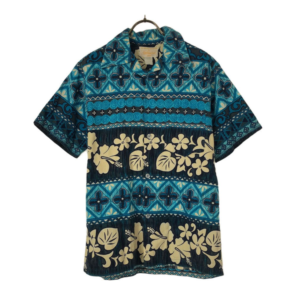 Captain Cook キャプテンコック 70s 花柄 幾何学 半袖 アロハシャツ ブルー系 オールド ヴィンテージ メンズ