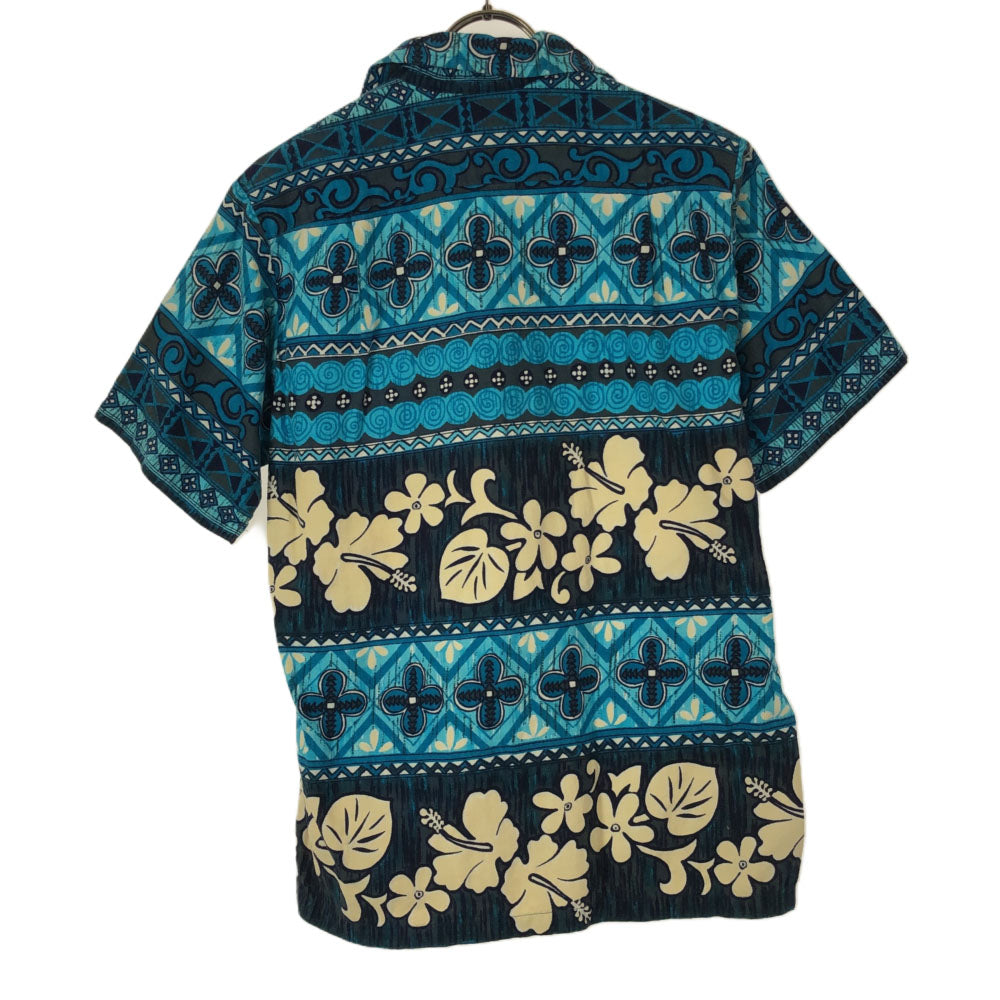Captain Cook キャプテンコック 70s 花柄 幾何学 半袖 アロハシャツ ブルー系 オールド ヴィンテージ メンズ