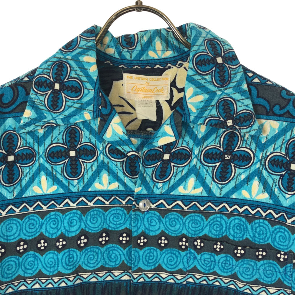 Captain Cook キャプテンコック 70s 花柄 幾何学 半袖 アロハシャツ ブルー系 オールド ヴィンテージ メンズ