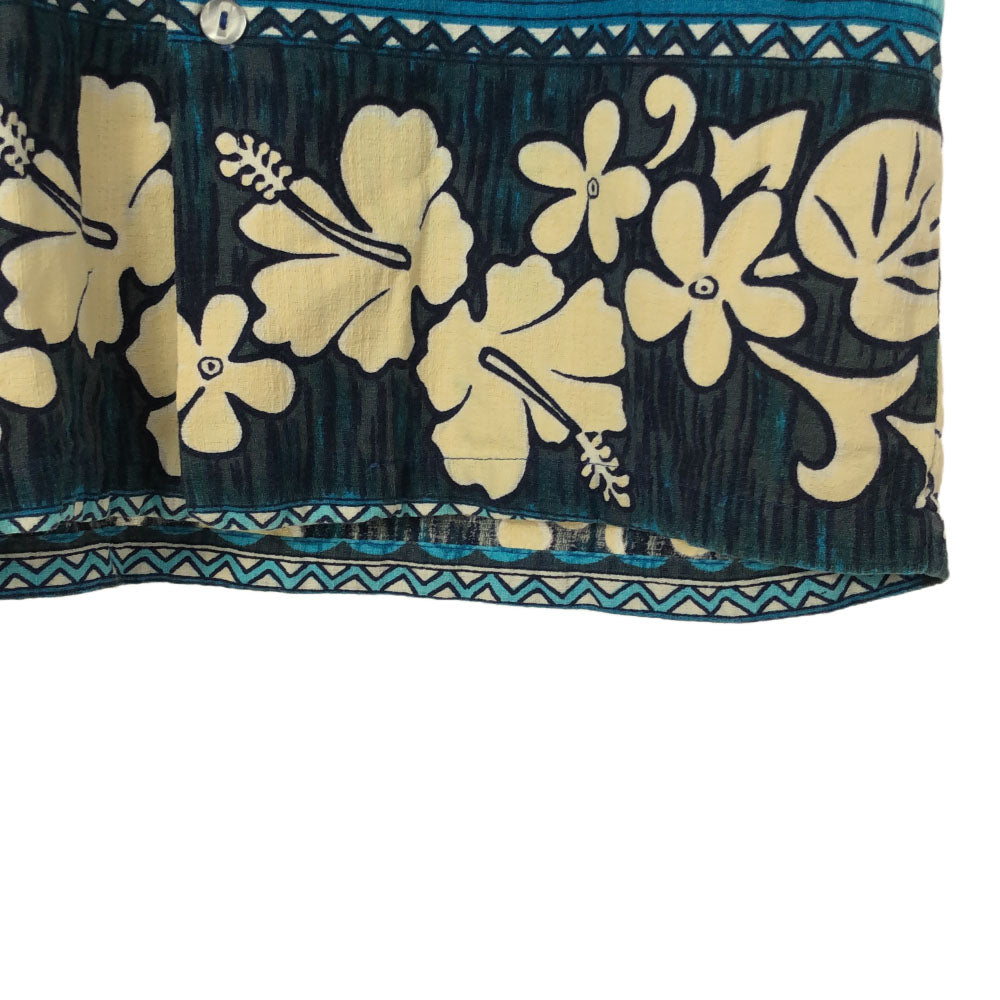 Captain Cook キャプテンコック 70s 花柄 幾何学 半袖 アロハシャツ ブルー系 オールド ヴィンテージ メンズ