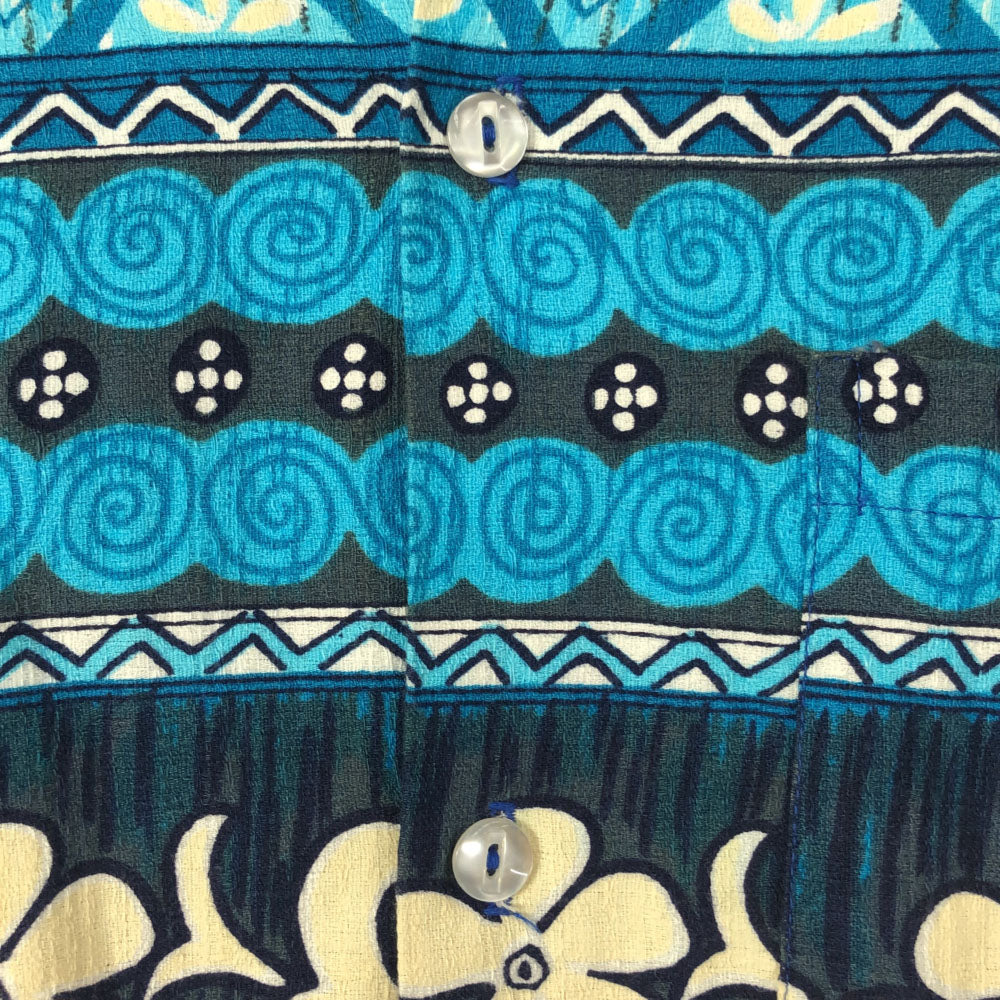 Captain Cook キャプテンコック 70s 花柄 幾何学 半袖 アロハシャツ ブルー系 オールド ヴィンテージ メンズ