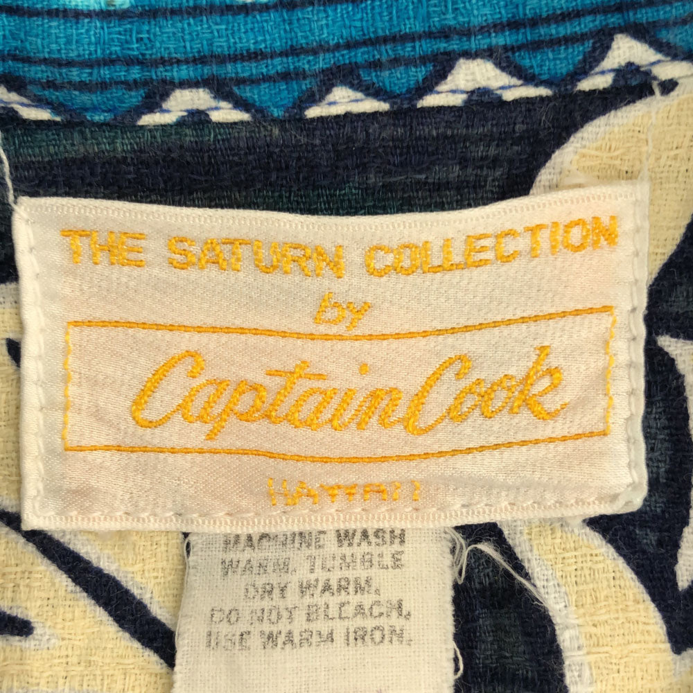 Captain Cook キャプテンコック 70s 花柄 幾何学 半袖 アロハシャツ ブルー系 オールド ヴィンテージ メンズ