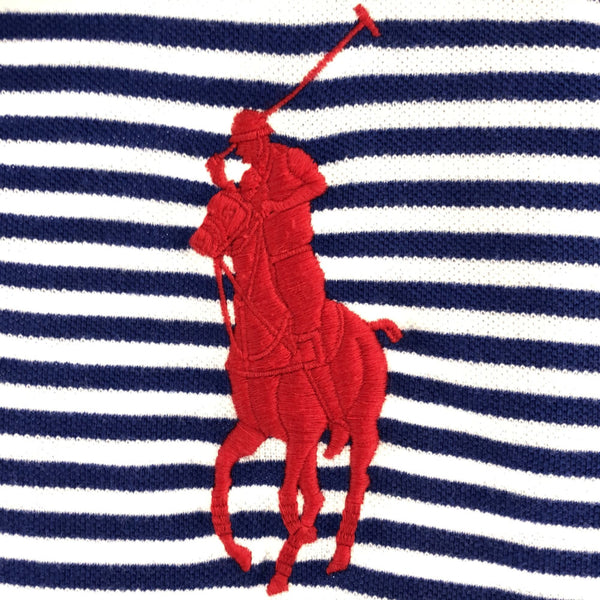 ポロラルフローレン ビッグポニー ボーダー ロゴ刺繍 半袖 ポロシャツ ホワイト×ブルー POLO RALPH LAUREN 鹿の子地 メンズ