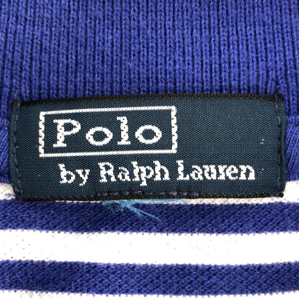 ポロラルフローレン ビッグポニー ボーダー ロゴ刺繍 半袖 ポロシャツ ホワイト×ブルー POLO RALPH LAUREN 鹿の子地 メンズ