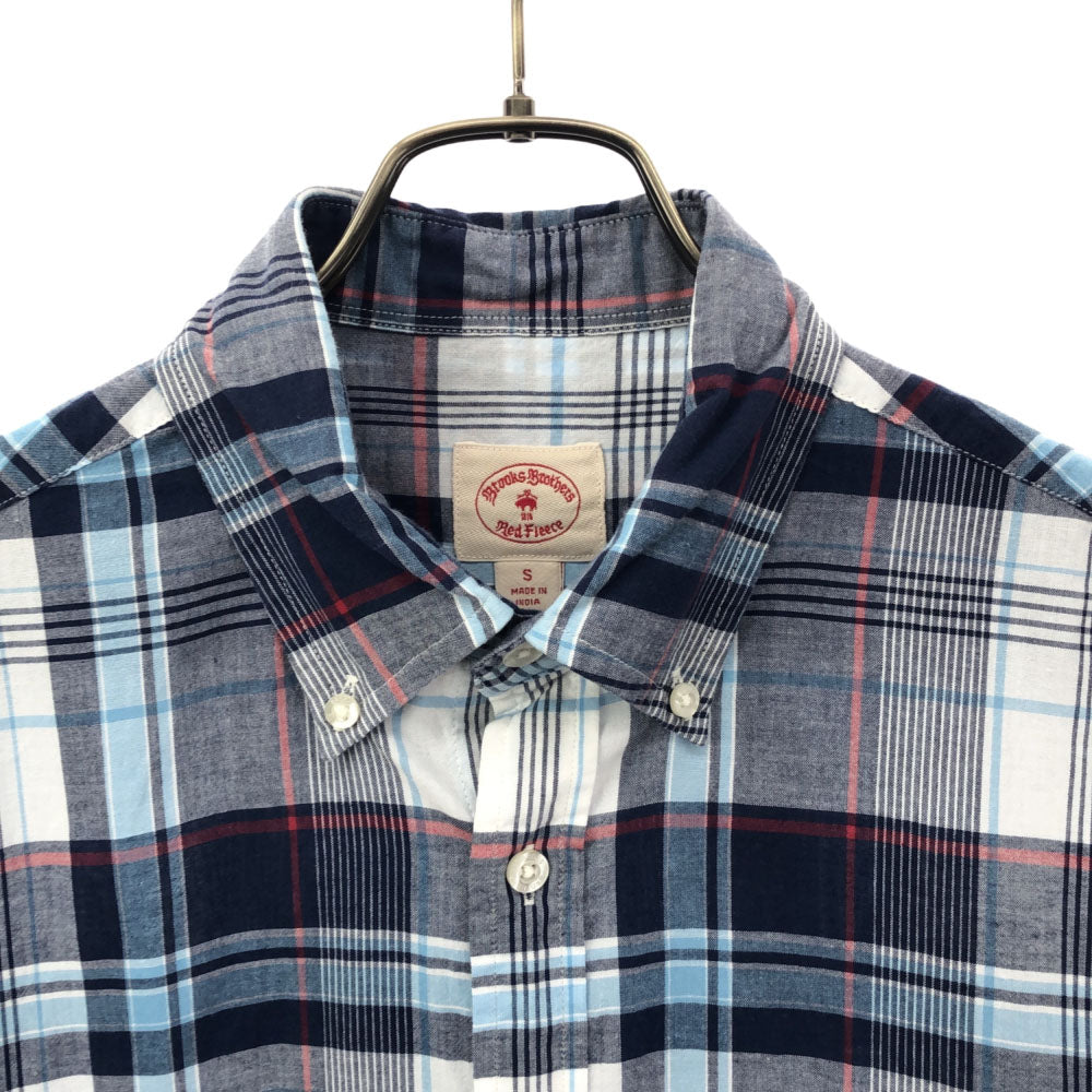 ブルックスブラザーズ チェック柄 半袖 ボタンダウンシャツ S ブルー系 Brooks Brothers メンズ