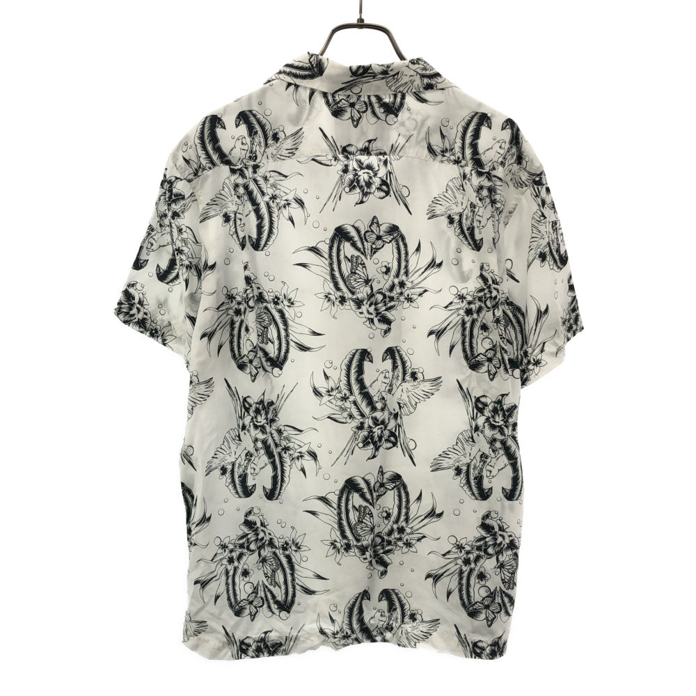 エディフィス 日本製 花柄 半袖 オープンカラーシャツ 46 ホワイト EDIFICE ノワート メンズ