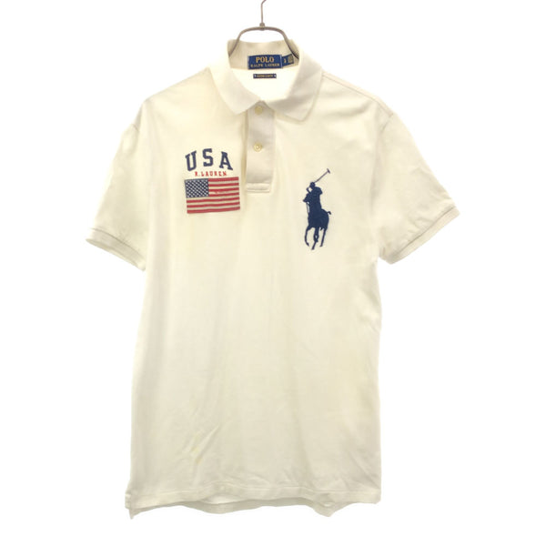 ポロラルフローレン ビッグポニー 半袖 ポロシャツ S ホワイト POLO RALPH LAUREN 鹿の子地 メンズ