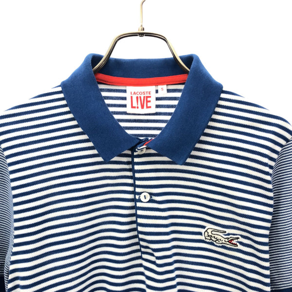 ラコステライブ ロゴワッペン ボーダー 半袖 ポロシャツ 5 ブルー×ホワイト LACOSTE L!VE 鹿の子地 レディース