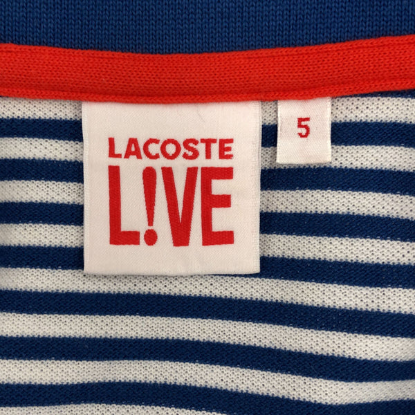 ラコステライブ ロゴワッペン ボーダー 半袖 ポロシャツ 5 ブルー×ホワイト LACOSTE L!VE 鹿の子地 レディース