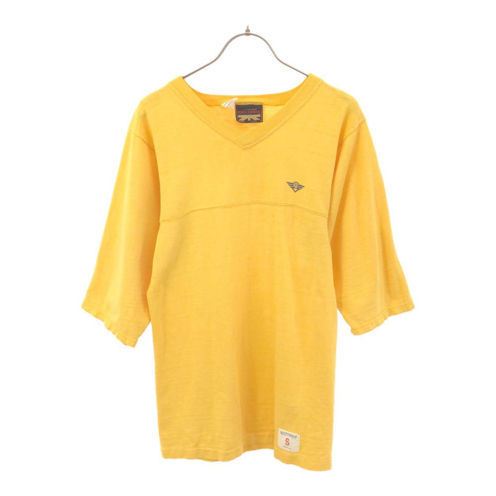 BRITTANIA ブリタニア USA製 5分袖 Vネック Tシャツ S イエロー メンズ
