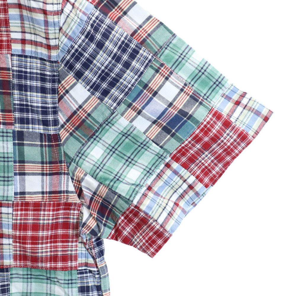 エディーバウアー チェック柄 半袖 パッチワーク ボタンダウンシャツ S Eddie Bauer メンズ