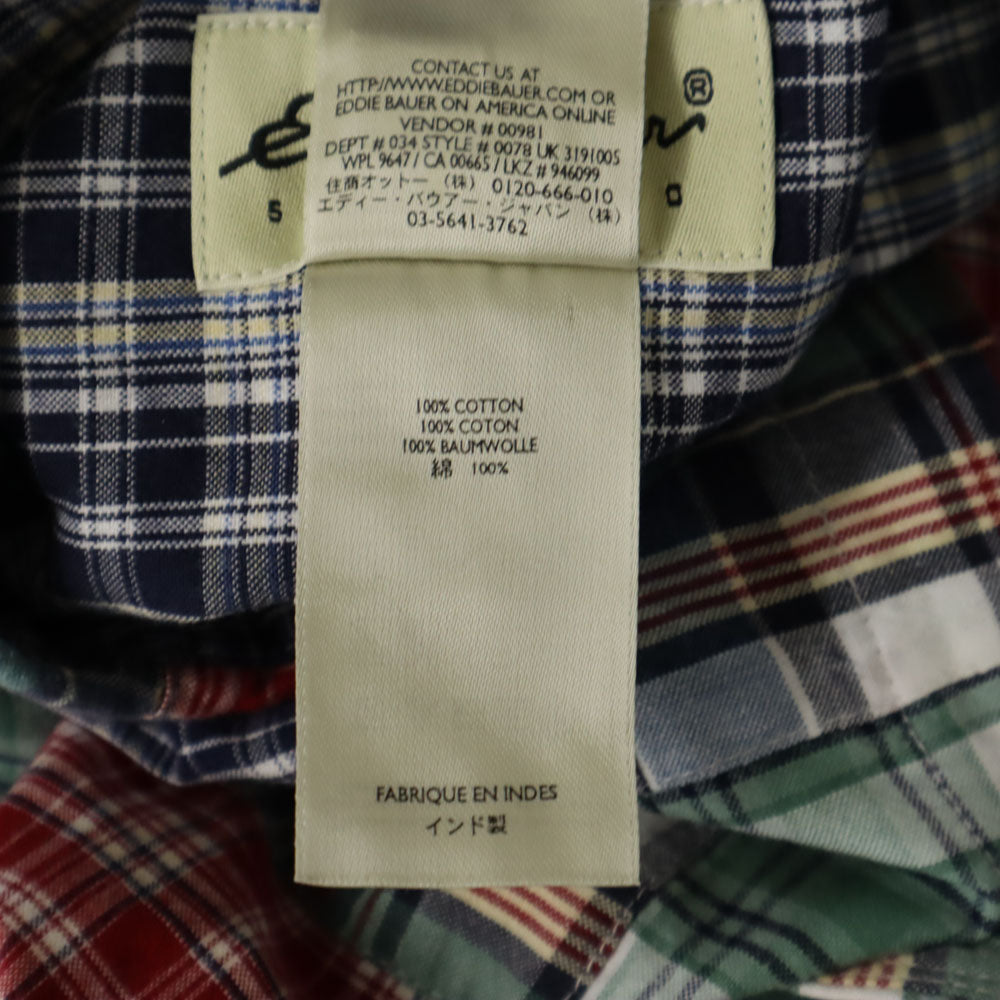 エディーバウアー チェック柄 半袖 パッチワーク ボタンダウンシャツ S Eddie Bauer メンズ