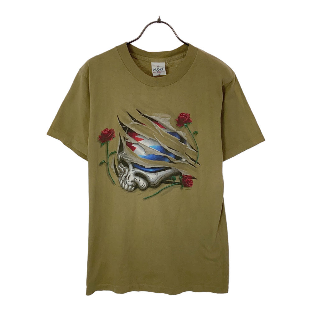 ALORE アローレ 90s USA製 プリント 半袖 Tシャツ S カーキ オールド ヴィンテージ メンズ