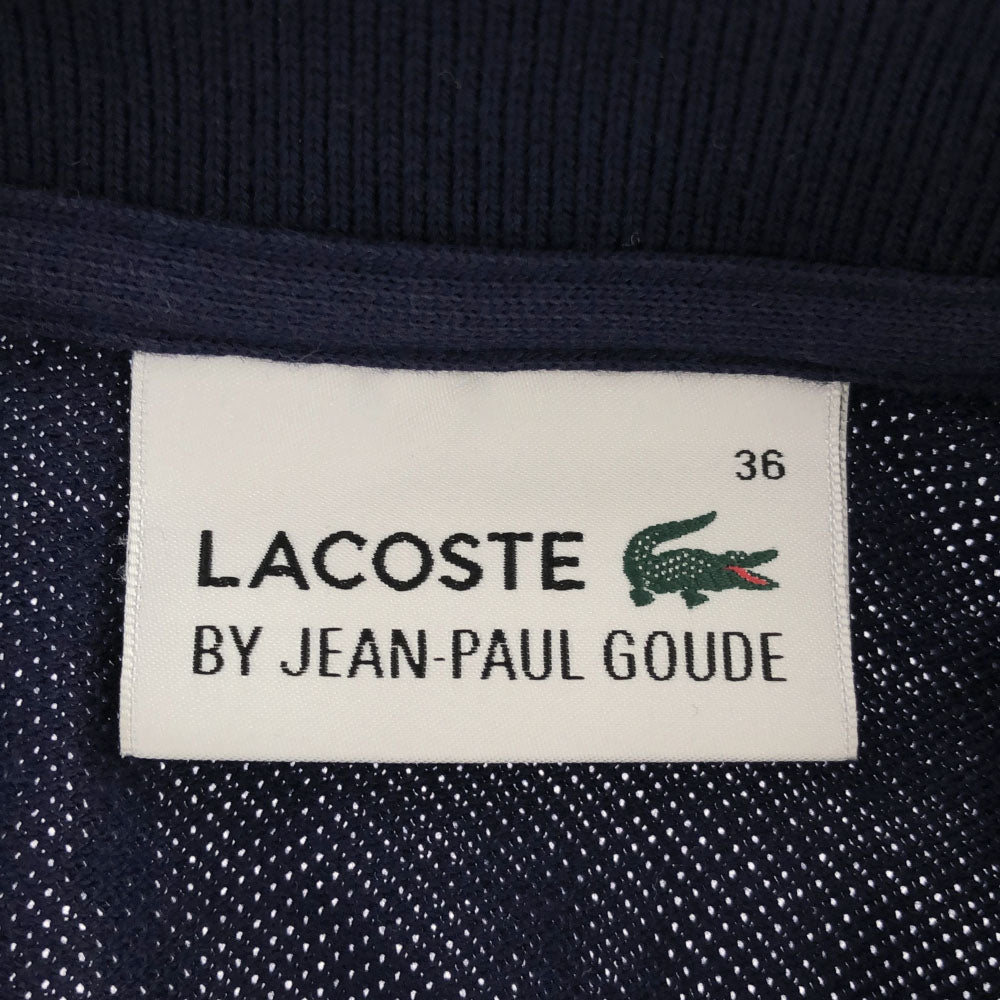 ラコステ BY JEAN-PAUL GOUDE 刺繍 半袖 ポロシャツ 36 ネイビー LACOSTE 鹿の子地 レディース