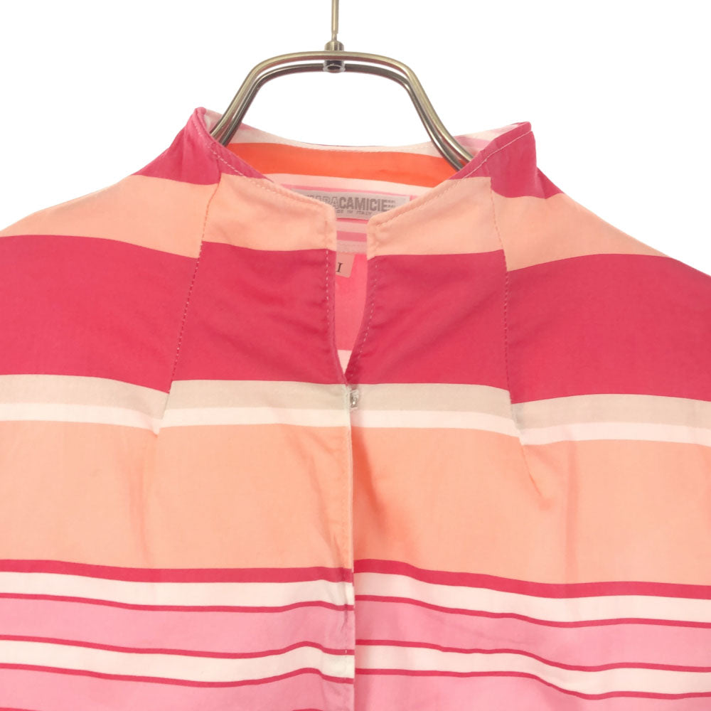 ナラカミーチェ イタリア製 ボーダー 7分袖 スタンドカラー シャツ 1 ピンク系 NARACAMICIE ブラウス レディース