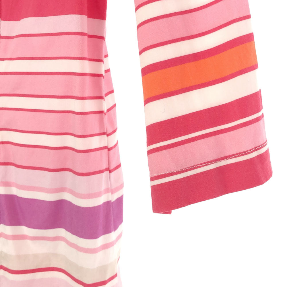 ナラカミーチェ イタリア製 ボーダー 7分袖 スタンドカラー シャツ 1 ピンク系 NARACAMICIE ブラウス レディース