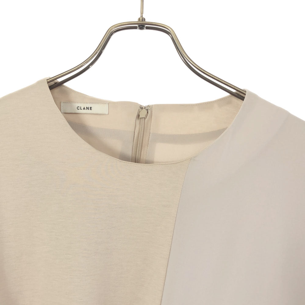 CLANE クラネ 日本製 半袖 デザイン ワンピース 1 ベージュ 切替 バックファスナー レディース