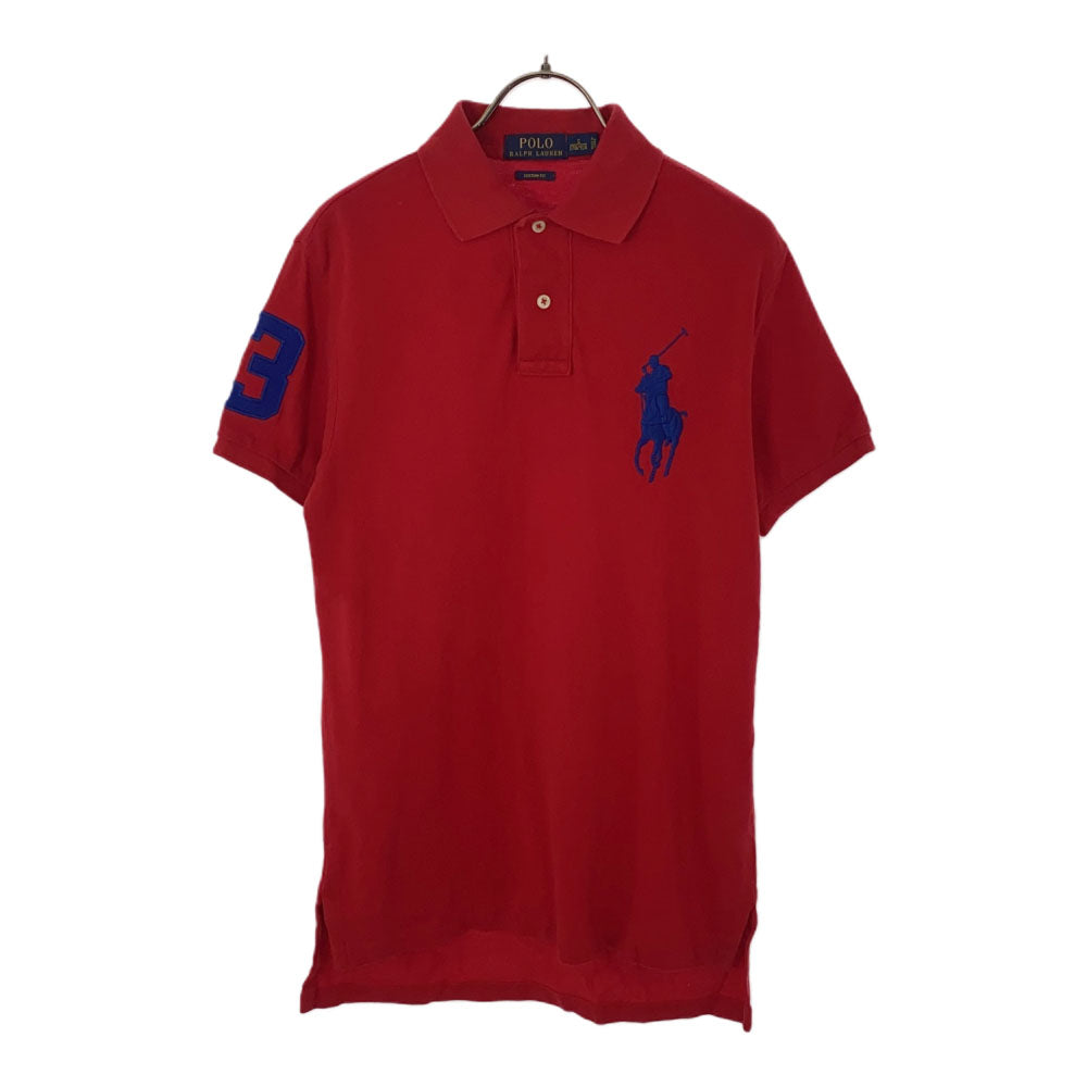 ポロラルフローレン ロゴ刺繍 ワッペン 半袖 ポロシャツ S レッド POLO RALPH LAUREN 鹿の子地 メンズ