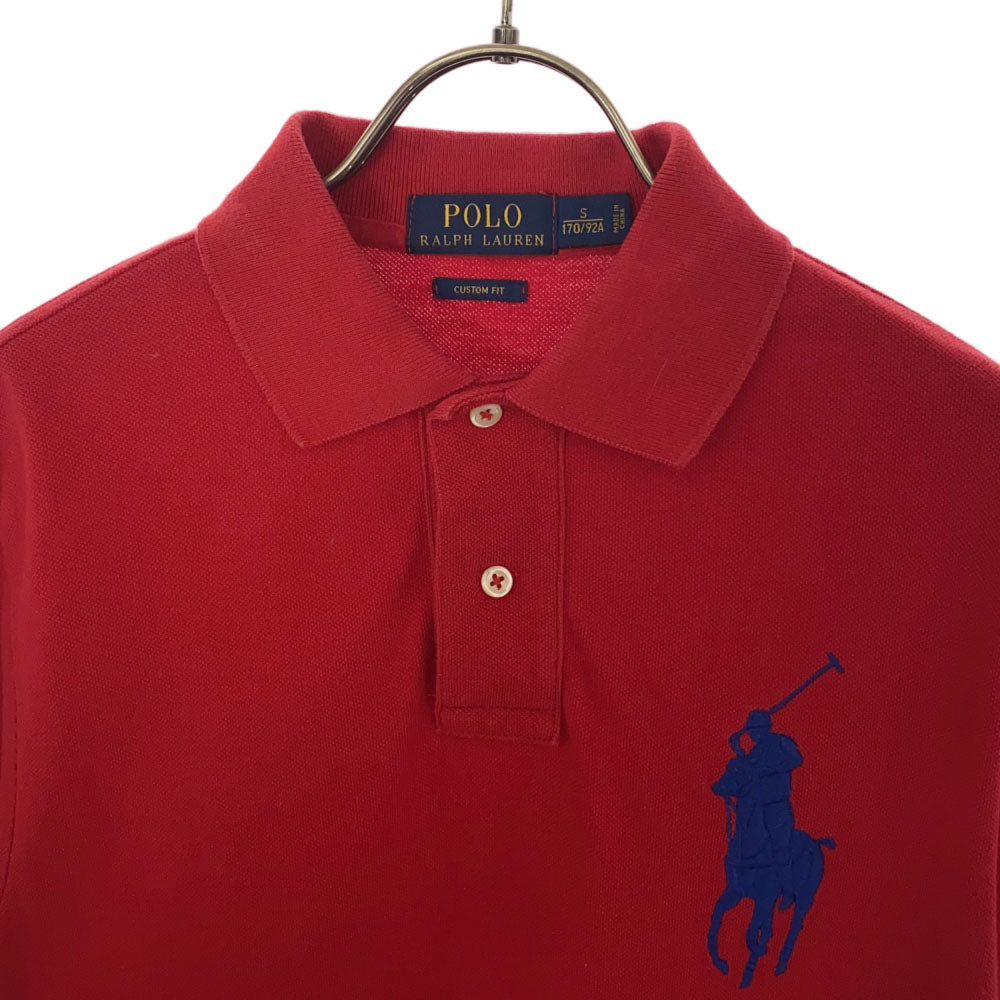 ポロラルフローレン ロゴ刺繍 ワッペン 半袖 ポロシャツ S レッド POLO RALPH LAUREN 鹿の子地 メンズ