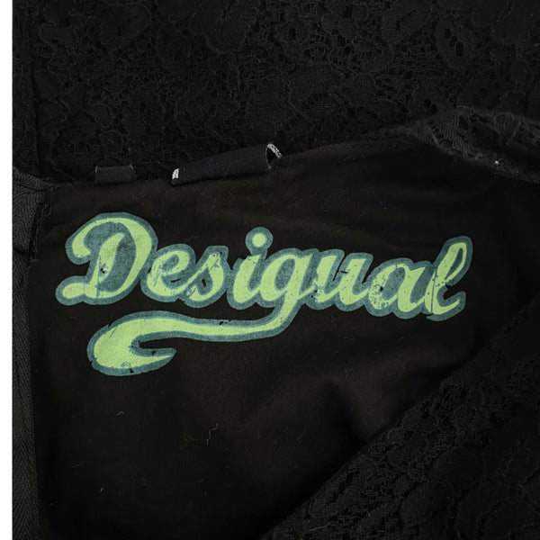 デシグアル 刺繍 ノースリーブ レース ワンピース 38 ブラック Desigual バックファスナー レディース