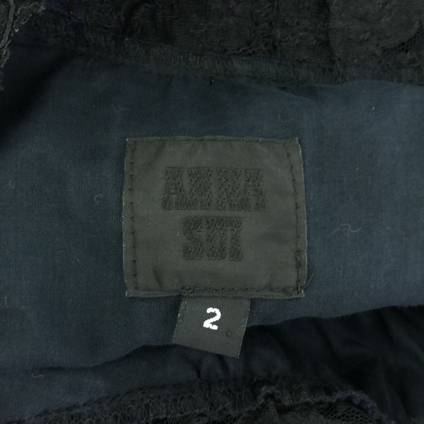 アナスイ USA製 チェック ノースリーブ ワンピース 2 ネイビー×グリーン ANNA SUI レディース