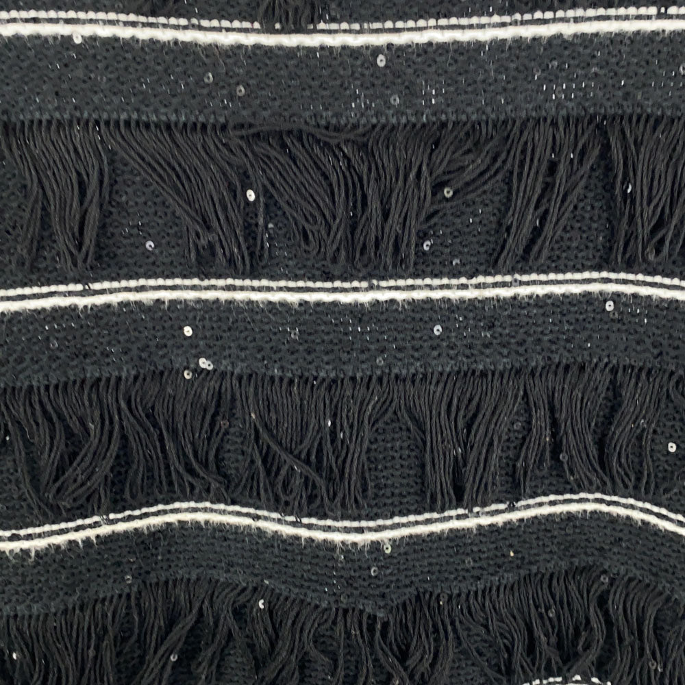 Drawer ドゥロワー ボーダー 半袖 フリンジ ニット 1 ブラック カットソー レディース