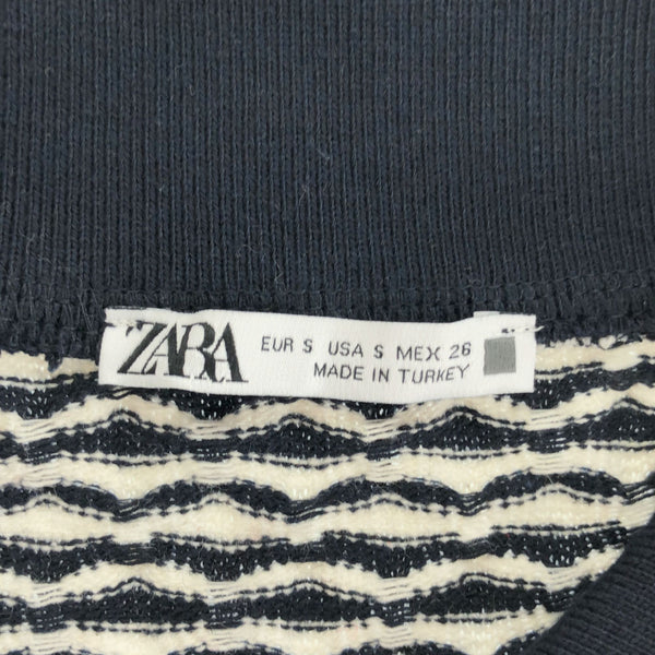 ザラ 総柄 半袖 ニット ワンピース S ネイビー×ホワイト ZARA レディース