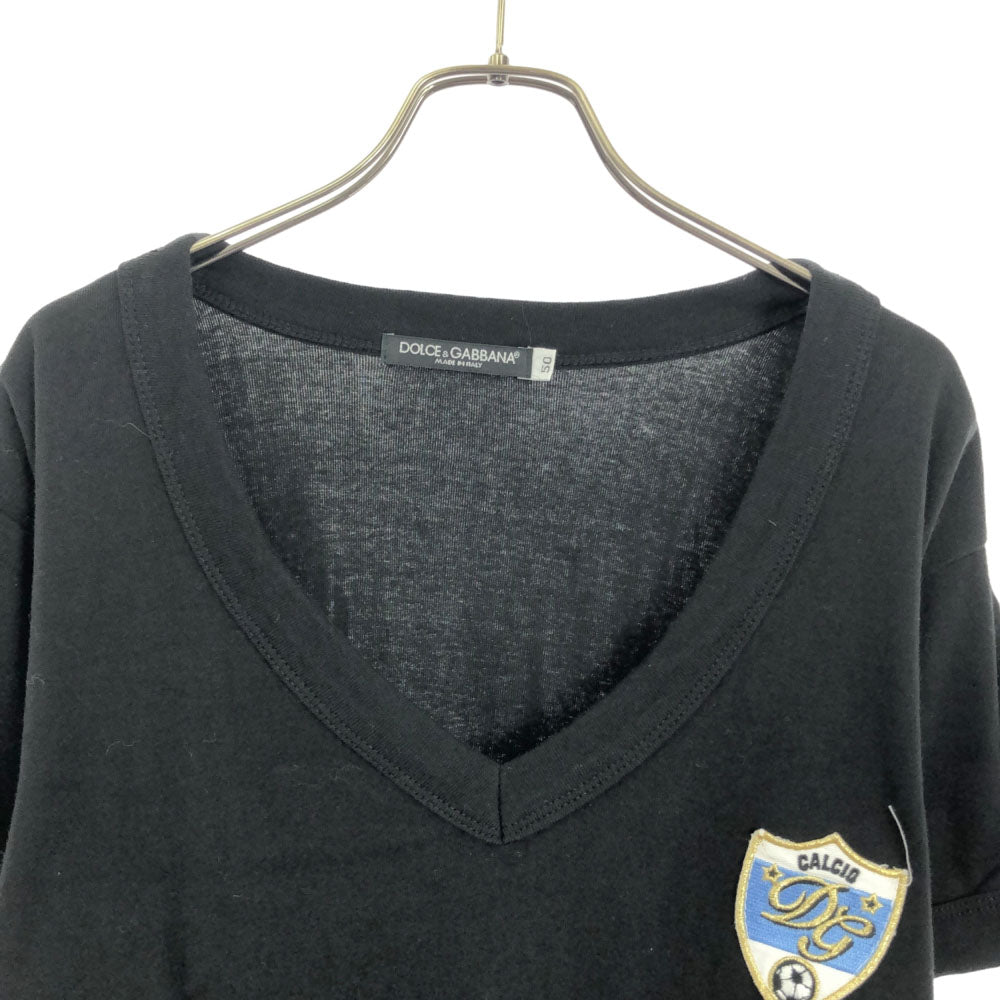 DOLCE&GABBANA ドルチェアンドガッバーナ イタリア製 ワッペン 半袖 Vネック Tシャツ 50 ブラック メンズ
