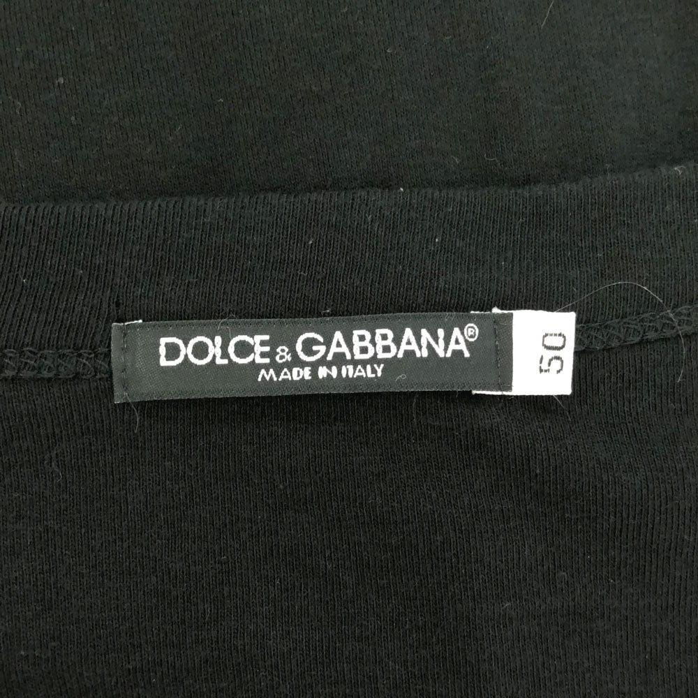 DOLCE&GABBANA ドルチェアンドガッバーナ イタリア製 ワッペン 半袖 Vネック Tシャツ 50 ブラック メンズ