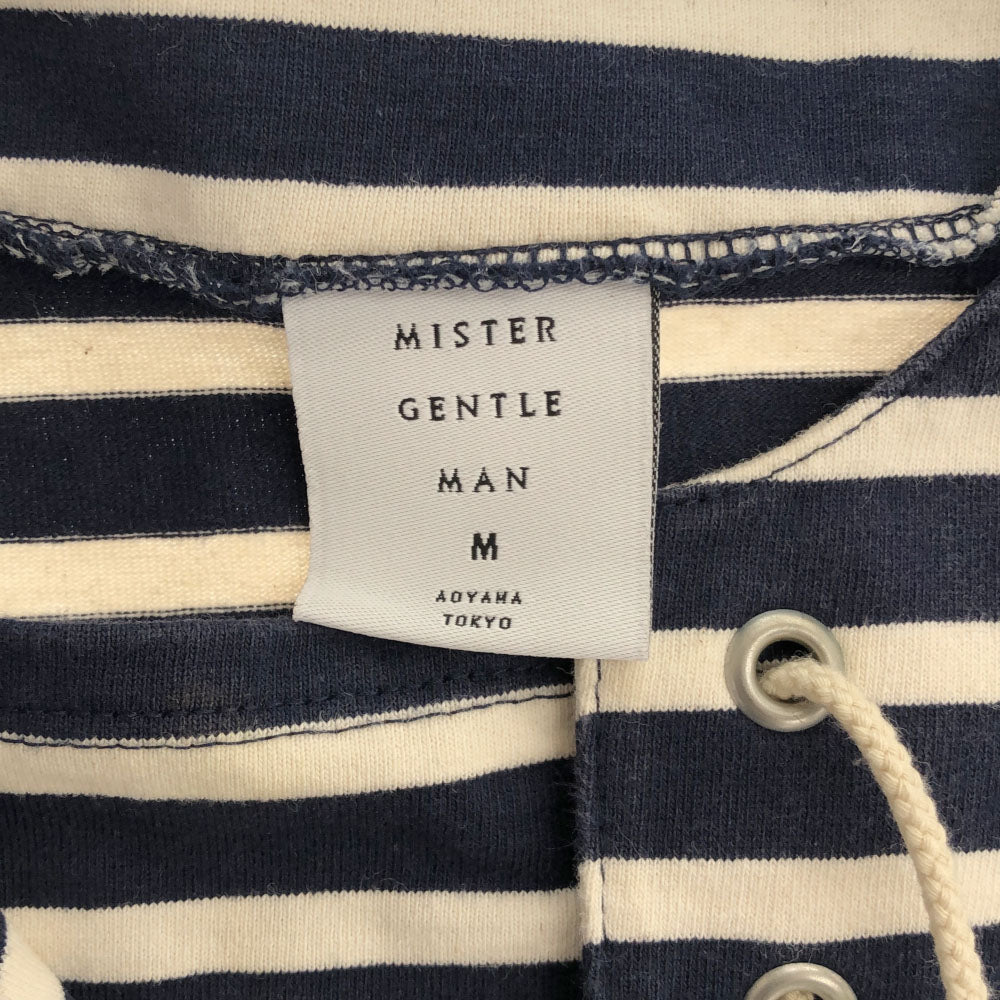 ミスタージェントルマン 日本製 ボーダー 半袖 カットソー M ネイビー×アイボリー Mr.GENTLEMAN レースアップ メンズ