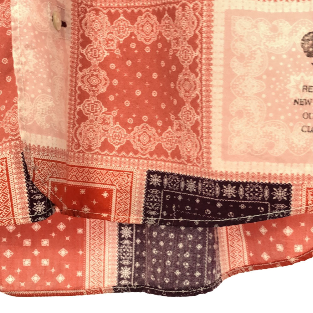 ジェイプレスレッドレーベル 総柄 半袖 ボタンダウンシャツ L レッド系 J.PRESS RED LABEL メンズ