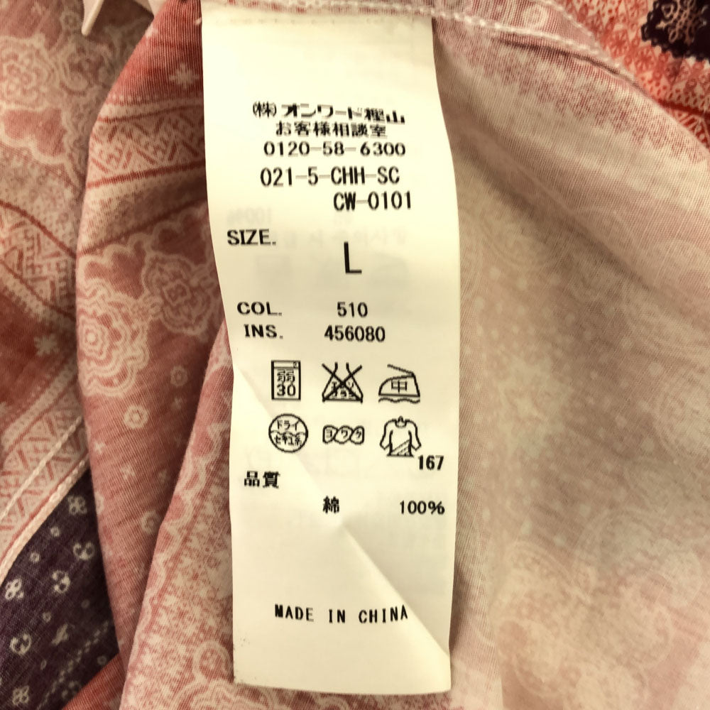 ジェイプレスレッドレーベル 総柄 半袖 ボタンダウンシャツ L レッド系 J.PRESS RED LABEL メンズ