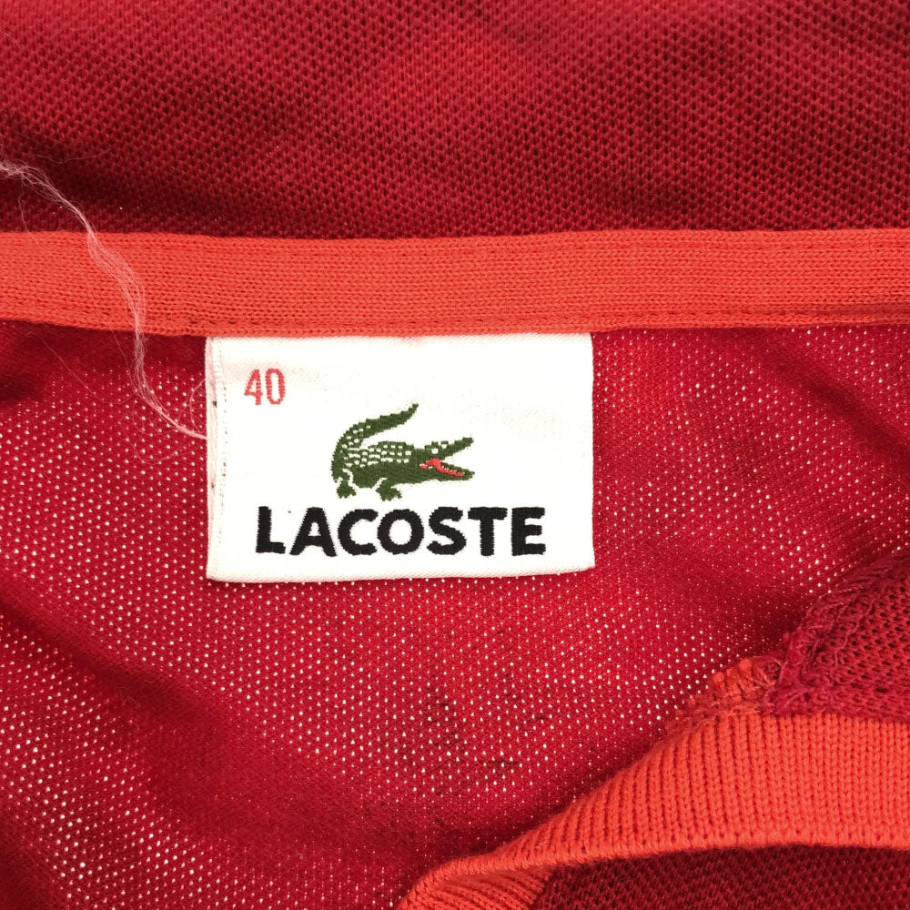 ラコステ 日本製 ノースリーブ Vネック ワンピース 40 レッド LACOSTE 鹿の子地 レディース