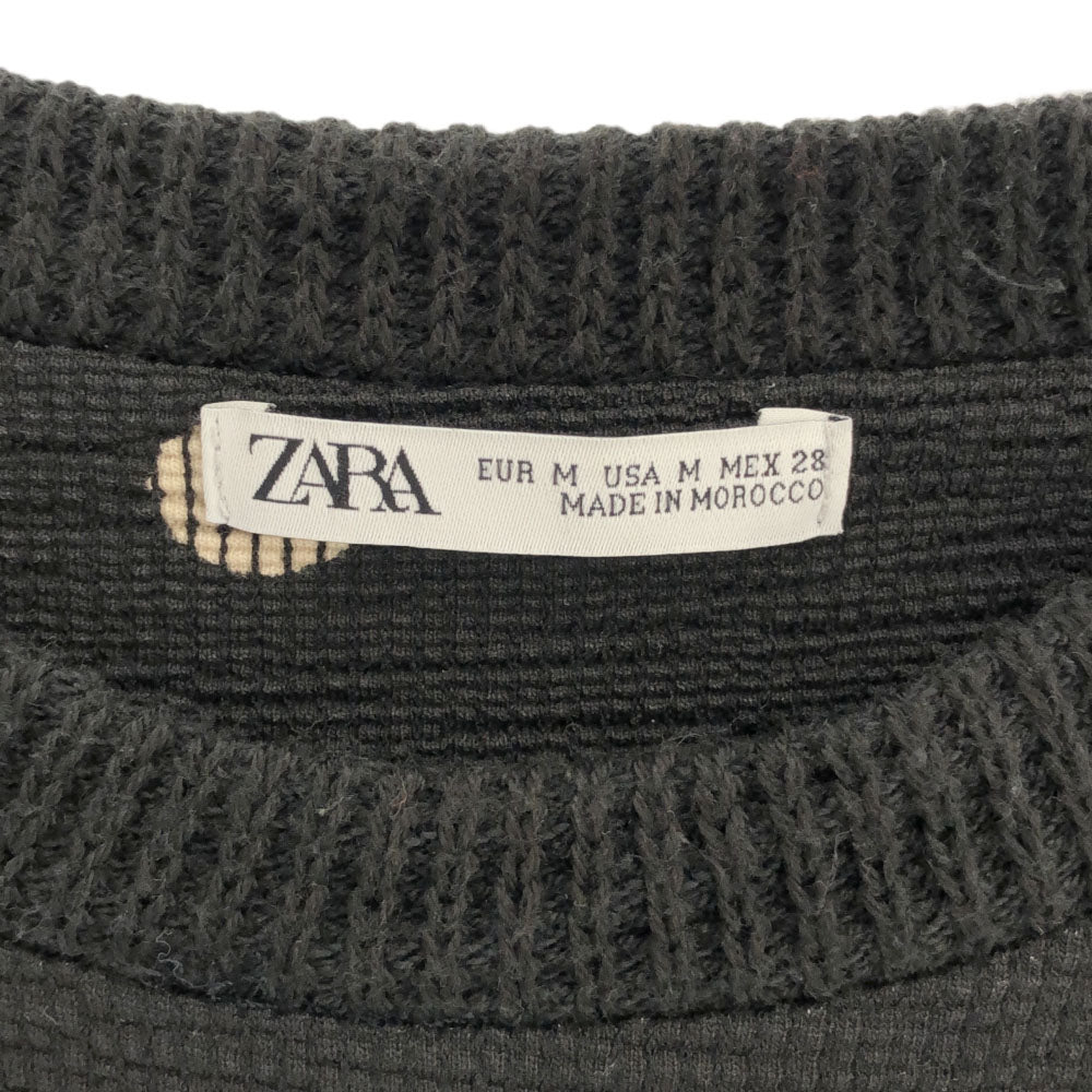 ザラ ドット柄 半袖 ストレッチ ワンピース M ブラック ZARA レディース