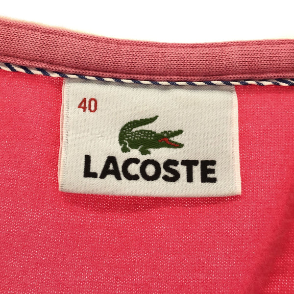 ラコステ 日本製 半袖 ポロシャツ 40 ピンク×ホワイト LACOSTE レディース