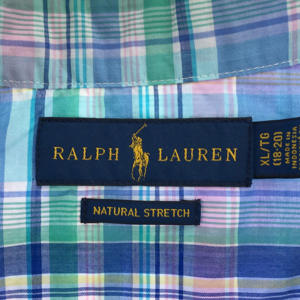 未使用 RALPH LAUREN ラルフローレン チェック 半袖 ボタンダウンシャツ XL(18-20) ブルー系 キッズ