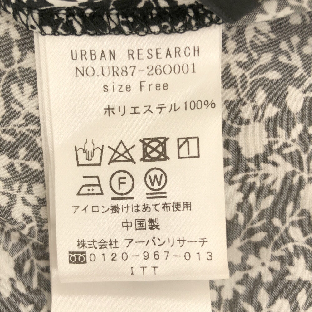 アーバンリサーチ 花柄 長袖 ロングワンピース FREE ブラック×ホワイト URBAN RESEARCH キャミソール付 レディース