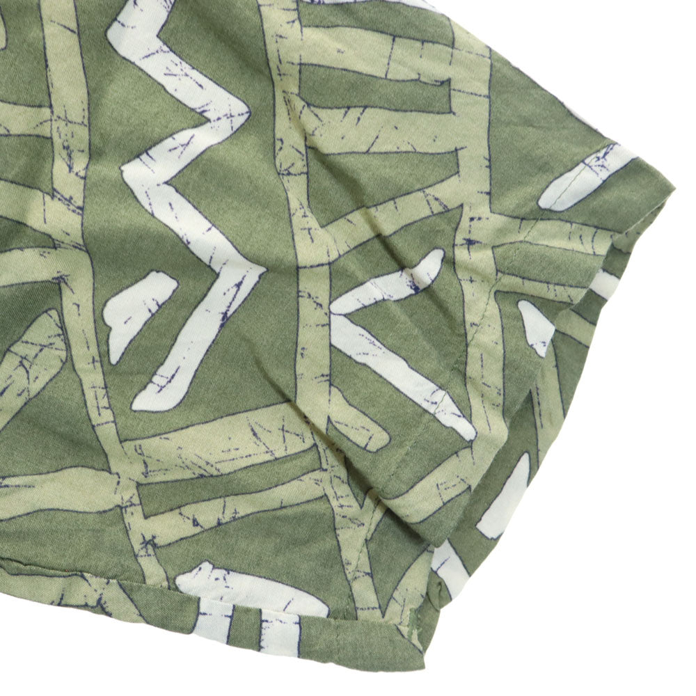 ピューリタン 90s レーヨン 総柄 半袖 シャツ M カーキ オールド ヴィンテージ メンズ