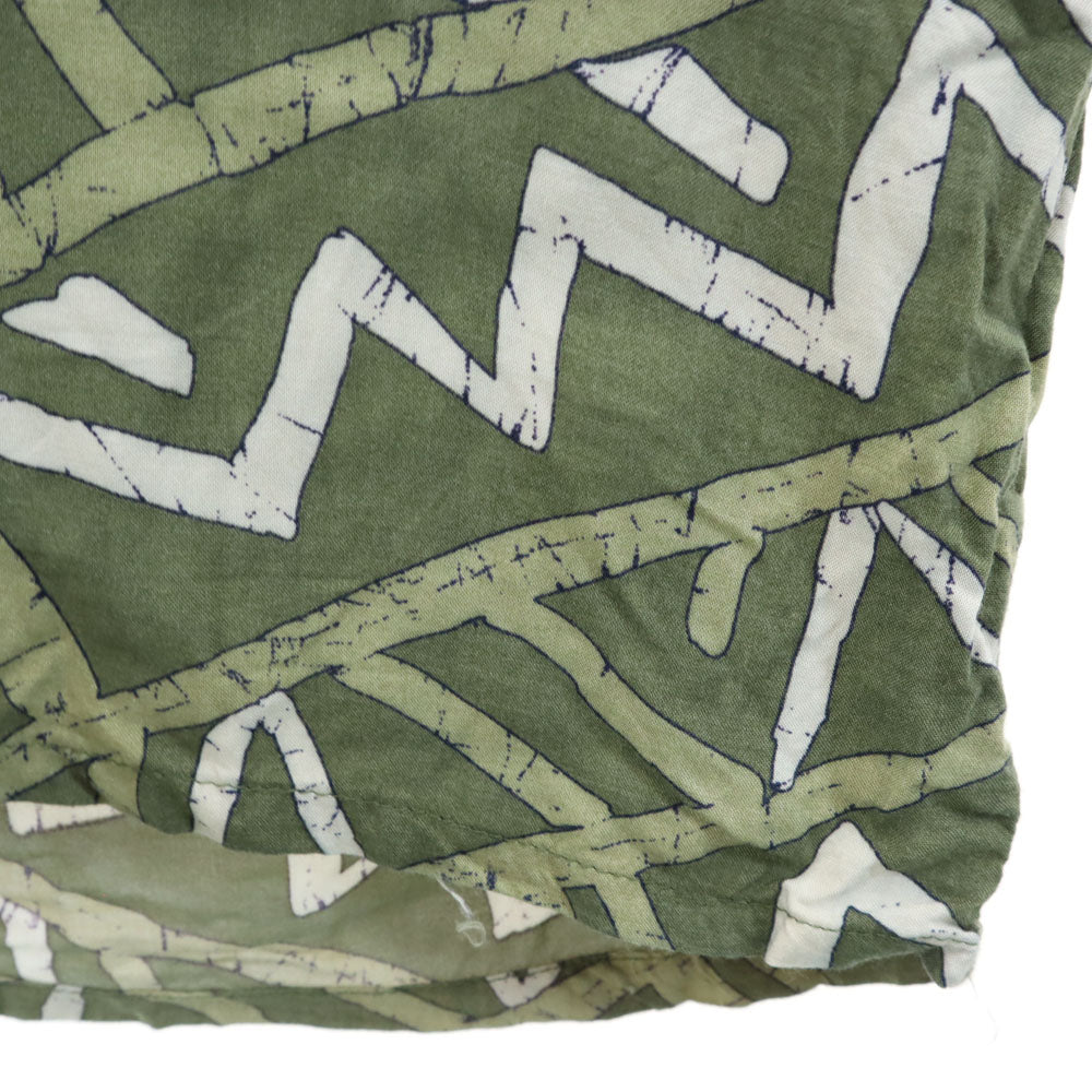 ピューリタン 90s レーヨン 総柄 半袖 シャツ M カーキ オールド ヴィンテージ メンズ