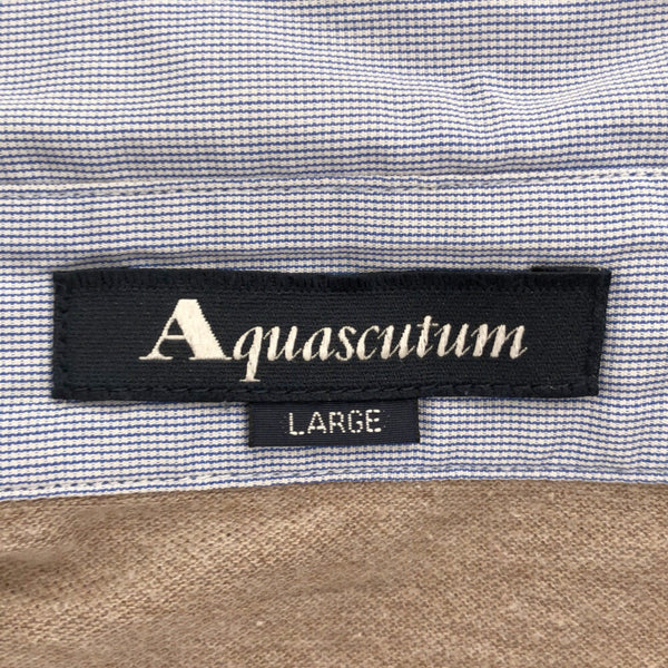 アクアスキュータム 日本製 刺繍 半袖 ポロシャツ L ブラウン Aquascutum 鹿の子地 メンズ