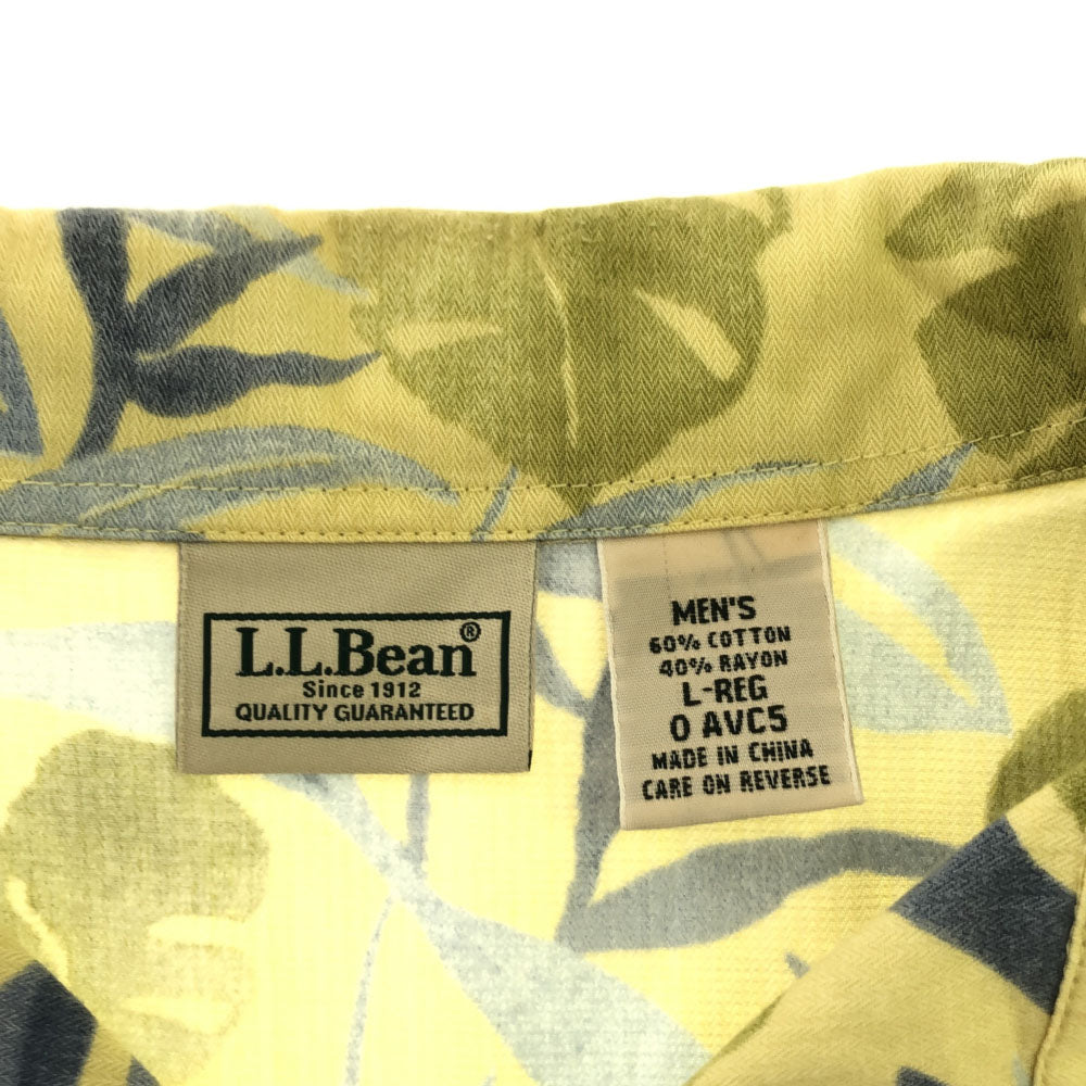 エルエルビーン ボタニカル柄 半袖 オープンカラーシャツ L イエロー系 L.L.Bean アウトドア メンズ