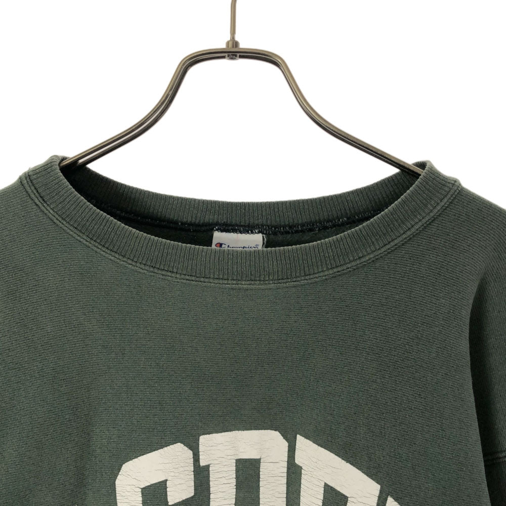 Champion チャンピオン 90s REVERSE WEAVE プリント 長袖 刺繍タグ トレーナー XXL グリーン スウェット ビッグサイズ オールド ヴィンテージ レディース
