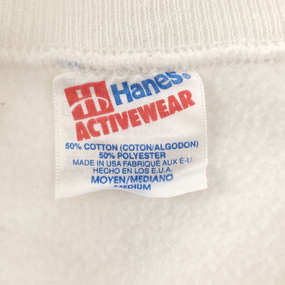 Hanes ヘインズ 90s ACTIVEWEAR USA製 プリント 長袖 トレーナー M ホワイト オールド ヴィンテージ メンズ