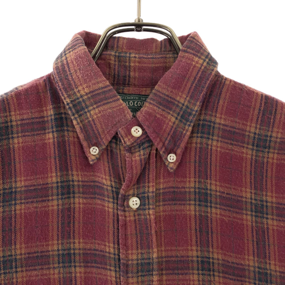 POLO COUNTRY RALPH LAUREN ポロカントリー ラルフローレン 90s チェック柄 ロゴ刺繍 長袖 ボタンダウンシャツ S レッド系 オールド ヴィンテージ メンズ
