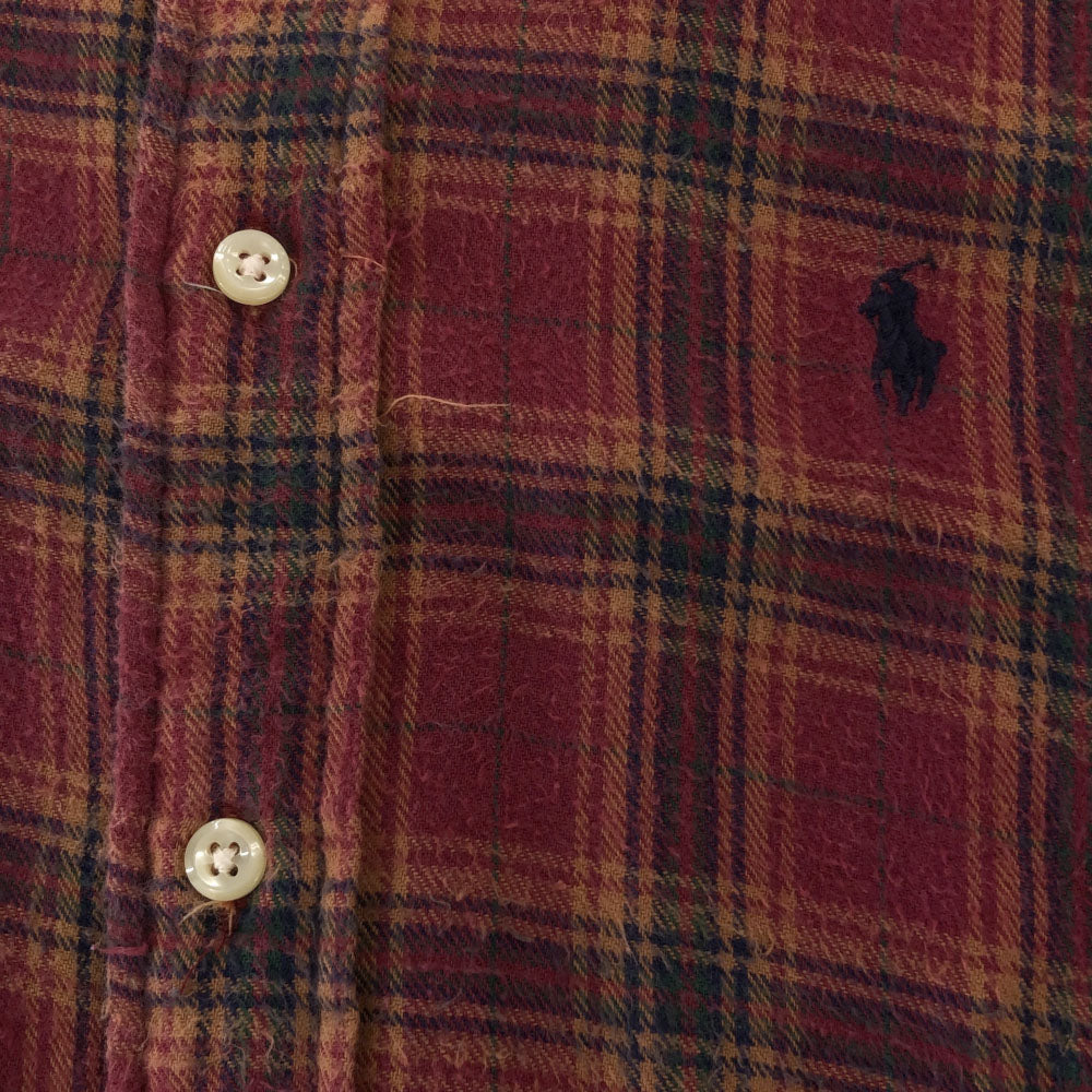 POLO COUNTRY RALPH LAUREN ポロカントリー ラルフローレン 90s チェック柄 ロゴ刺繍 長袖 ボタンダウンシャツ S レッド系 オールド ヴィンテージ メンズ
